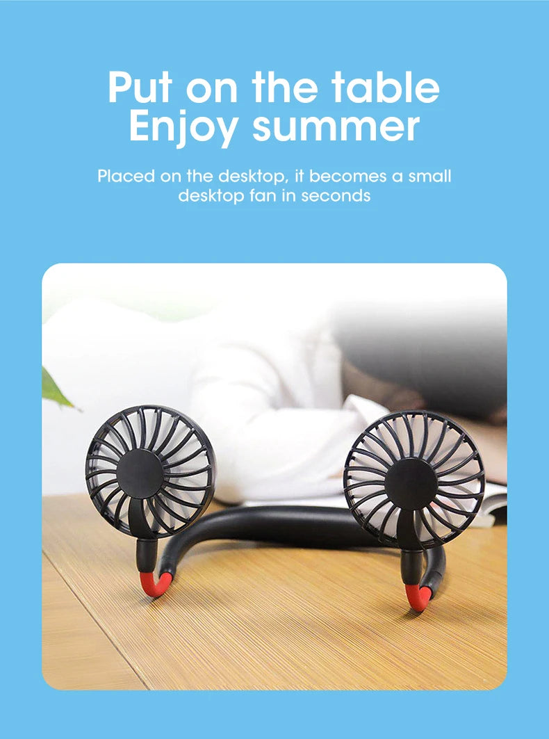 🌀 Mini Neck Fan – Portable USB Rechargeable Wearable Fan with 3 Speeds & 360° Rotation (Random Color)