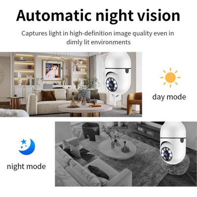 🔒 1080p Full HD WiFi CCTV Camera – Smart Home Security Camera with Motion Detection, Night Vision, Two-Way Audio & Bulb Socket Installation📹✨