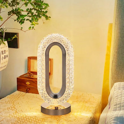 Rechargeable Luxury Oval Shaped Crystal Table Lamp – 3-Color Touch Control | Best Quality Table Lamp