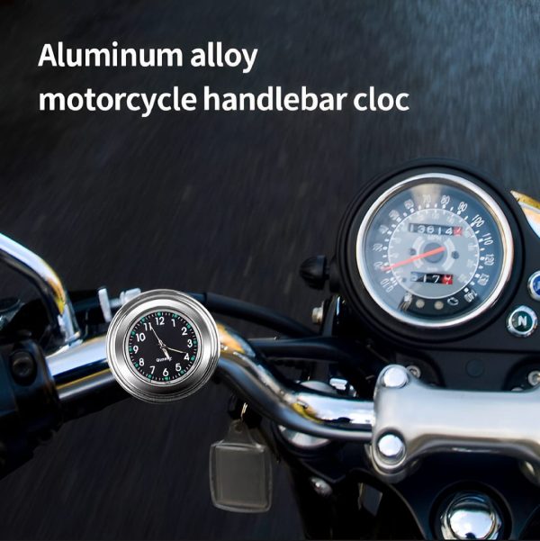 Universal Waterproof Motorcycle Handlebar Clock – Luminous Chrome Quartz Watch for Bikes (Silver)