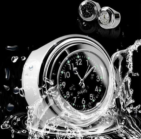 Universal Waterproof Motorcycle Handlebar Clock – Luminous Chrome Quartz Watch for Bikes (Silver)