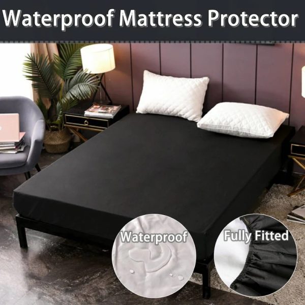 Waterproof Mattress Protector King Size – Breathable Fitted Black Cover | Hypoallergenic & Washable