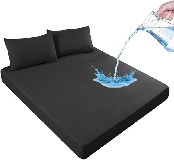 Waterproof Mattress Protector King Size – Breathable Fitted Black Cover | Hypoallergenic & Washable