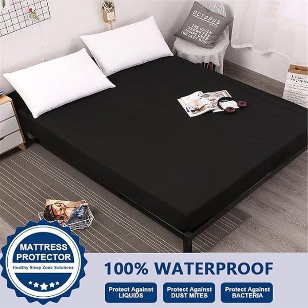 Waterproof Mattress Protector King Size – Breathable Fitted Black Cover | Hypoallergenic & Washable